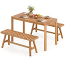 3 Pieces Acacia Wood Patio Dining Set Outdoor Rectangular Table and Benches with Slatted Seats by LJGDeals