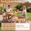 3 Pieces Acacia Wood Patio Dining Set Outdoor Rectangular Table and Benches with Slatted Seats