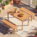 3 Pieces Acacia Wood Patio Dining Set Outdoor Rectangular Table and Benches with Slatted Seats by LJGDeals