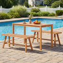 3 Pieces Acacia Wood Patio Dining Set Outdoor Rectangular Table and Benches with Slatted Seats by LJGDeals
