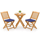3 Pieces Acacia Wood Patio Folding Bistro Set with Soft Cushions