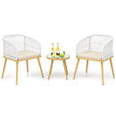 3 Pieces Outdoor Bistro PE Wicker Conversation Furniture Set-White