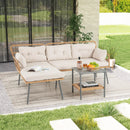 3 Pieces Corner Patio Furniture with Small Coffee Table-Beige by LJGDeals