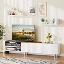 3 Pieces Farmhouse TV Stand for TVs up to 80 Inch with Cabinet and Compartments-White by LJGDeals