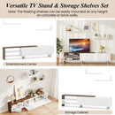 3 Pieces Farmhouse TV Stand for TVs up to 80 Inch with Cabinet and Compartments-White by LJGDeals