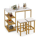 3 Pieces Gold Bar Table Set for 2 with 3-Tier Storage Shelves-Golden by LJGDeals
