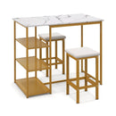3 Pieces Gold Bar Table Set for 2 with 3-Tier Storage Shelves-Golden by LJGDeals