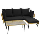 3 Pieces L-Shaped Patio Sofa with Cushions and Tempered Glass Table-Black