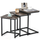 3 Pieces Multifunctional Coffee End Table Set-Oak