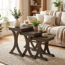 3 Pieces Nesting Coffee Table Side Table with Solid Rubber Wood Legs-Brown by LJGDeals