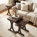 3 Pieces Nesting Coffee Table Side Table with Solid Rubber Wood Legs-Brown by LJGDeals