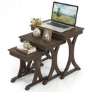 3 Pieces Nesting Coffee Table Side Table with Solid Rubber Wood Legs-Brown by LJGDeals
