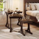 3 Pieces Nesting Coffee Table Side Table with Solid Rubber Wood Legs-Brown by LJGDeals