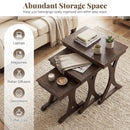 3 Pieces Nesting Coffee Table Side Table with Solid Rubber Wood Legs-Brown by LJGDeals