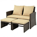 3 Pieces Outdoor Patio PE Wicker Furniture Set with Cushions-Beige by LJGDeals