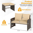 3 Pieces Outdoor Patio PE Wicker Furniture Set with Cushions-Beige by LJGDeals