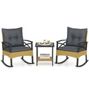 3 Pieces Outdoor Rattan Rocking Chairs Set with 2-Tier Side Table for Garden Backyard by LJGDeals