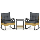 3 Pieces Outdoor Rattan Rocking Chairs Set with 2-Tier Side Table for Garden Backyard by LJGDeals