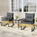 3 Pieces Outdoor Rattan Rocking Chairs Set with 2-Tier Side Table for Garden Backyard by LJGDeals