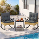 3 Pieces Outdoor Rattan Rocking Chairs Set with 2-Tier Side Table for Garden Backyard by LJGDeals