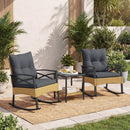3 Pieces Outdoor Rattan Rocking Chairs Set with 2-Tier Side Table for Garden Backyard by LJGDeals