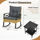 3 Pieces Outdoor Rattan Rocking Chairs Set with 2-Tier Side Table for Garden Backyard by LJGDeals