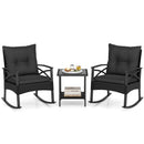 3 Pieces Outdoor Rattan Rocking Chairs Set with 2-Tier Side Table for Garden Backyard by LJGDeals