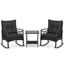 3 Pieces Outdoor Rattan Rocking Chairs Set with 2-Tier Side Table for Garden Backyard by LJGDeals