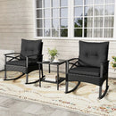 3 Pieces Outdoor Rattan Rocking Chairs Set with 2-Tier Side Table for Garden Backyard by LJGDeals