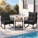 3 Pieces Outdoor Rattan Rocking Chairs Set with 2-Tier Side Table for Garden Backyard by LJGDeals