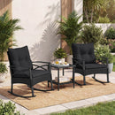 3 Pieces Outdoor Rattan Rocking Chairs Set with 2-Tier Side Table for Garden Backyard by LJGDeals