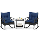 3 Pieces Outdoor Rattan Rocking Chairs Set with 2-Tier Side Table for Garden Backyard by LJGDeals