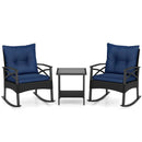 3 Pieces Outdoor Rattan Rocking Chairs Set with 2-Tier Side Table for Garden Backyard by LJGDeals
