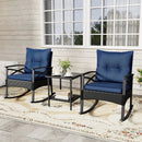 3 Pieces Outdoor Rattan Rocking Chairs Set with 2-Tier Side Table for Garden Backyard by LJGDeals