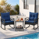 3 Pieces Outdoor Rattan Rocking Chairs Set with 2-Tier Side Table for Garden Backyard by LJGDeals