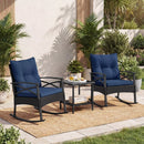 3 Pieces Outdoor Rattan Rocking Chairs Set with 2-Tier Side Table for Garden Backyard by LJGDeals