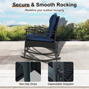 3 Pieces Outdoor Rattan Rocking Chairs Set with 2-Tier Side Table for Garden Backyard