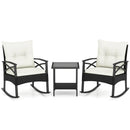 3 Pieces Outdoor Rattan Rocking Chairs Set with 2-Tier Side Table for Garden Backyard by LJGDeals