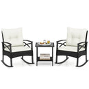 3 Pieces Outdoor Rattan Rocking Chairs Set with 2-Tier Side Table for Garden Backyard by LJGDeals