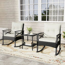 3 Pieces Outdoor Rattan Rocking Chairs Set with 2-Tier Side Table for Garden Backyard by LJGDeals