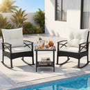 3 Pieces Outdoor Rattan Rocking Chairs Set with 2-Tier Side Table for Garden Backyard by LJGDeals