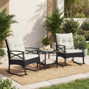 3 Pieces Outdoor Rattan Rocking Chairs Set with 2-Tier Side Table for Garden Backyard by LJGDeals