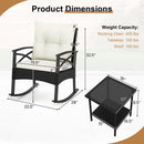 3 Pieces Outdoor Rattan Rocking Chairs Set with 2-Tier Side Table for Garden Backyard by LJGDeals