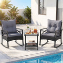 Outdoor Rattan Rocking Chair Set with Side Table - 3 Pieces by LJGDeals