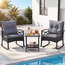Outdoor Rattan Rocking Chair Set with Side Table - 3 Pieces