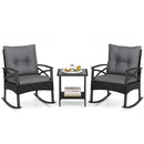 Outdoor Rattan Rocking Chair Set with Side Table - 3 Pieces by LJGDeals
