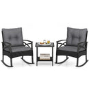 Outdoor Rattan Rocking Chair Set with Side Table - 3 Pieces