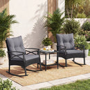 Outdoor Rattan Rocking Chair Set with Side Table - 3 Pieces by LJGDeals