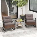 3 Pieces Outdoor Rattan Rocking Chairs Set with 2-Tier Side Table for Garden Backyard-Brown by DirectDeals