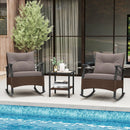 3 Pieces Outdoor Rattan Rocking Chairs Set with 2-Tier Side Table for Garden Backyard-Brown by DirectDeals